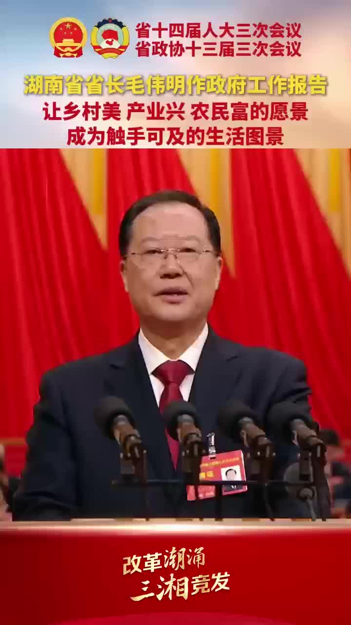 湖南省省长毛伟明作政府工作报告：让乡村美 产业兴 农民富的愿景成为触手可及的生活图景